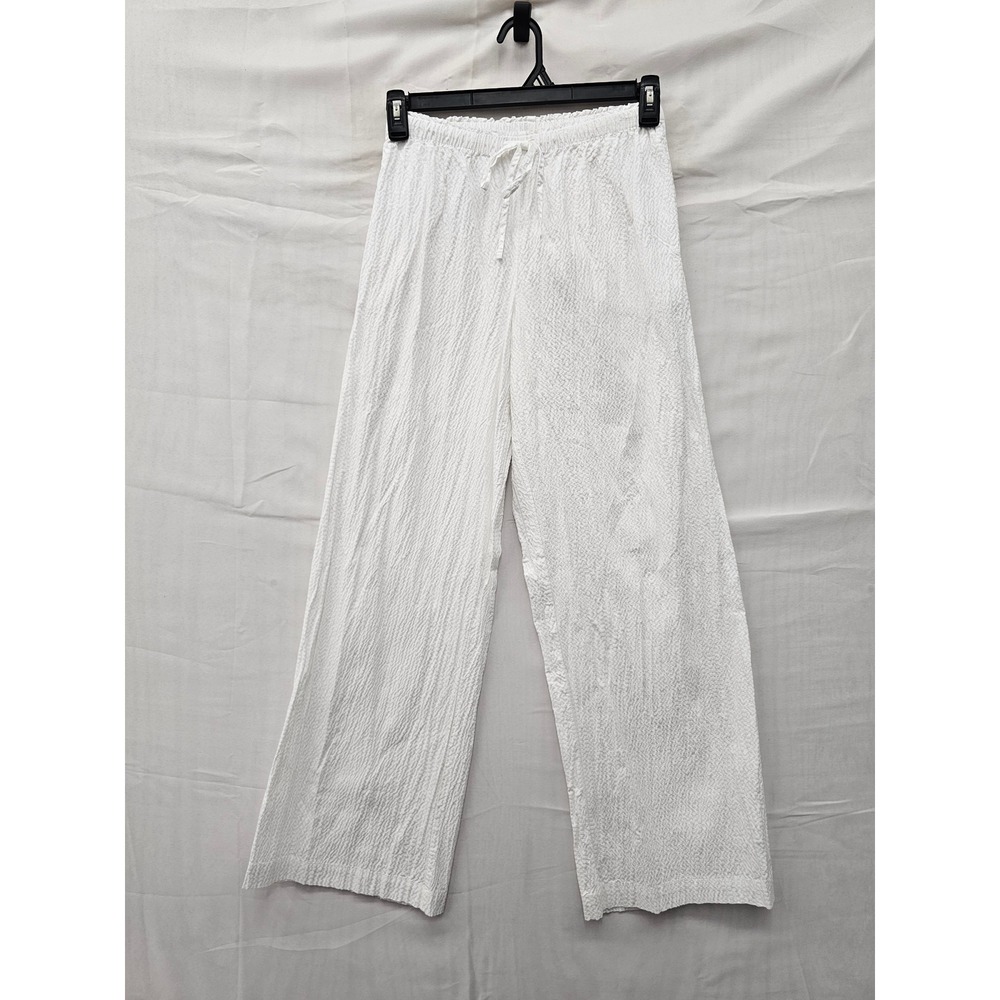 A New Day Womens Seersucker Wide Leg Pants White Cotton Blend Casual Size XS